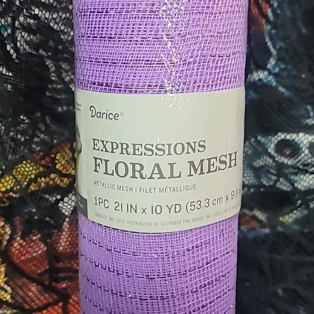 Floral Deco Mesh Roll - Light Purple Lavender with Purple Metallic Accents